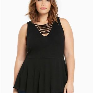 Plus size peplum laced/crossed top